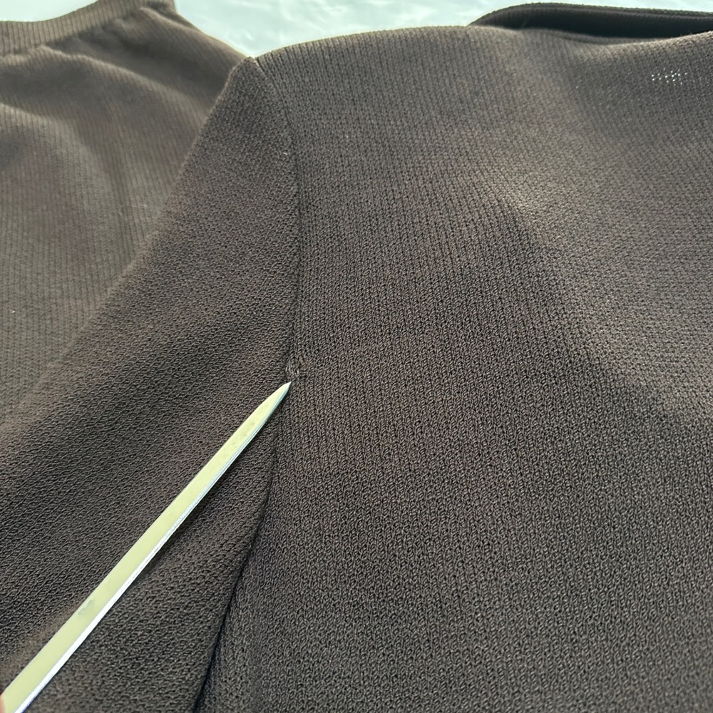 St. John Collection Brown Knit Suit Set Sz 14/12 Gold Buttons Mended Flaws Vtg - Picture 14 of 16